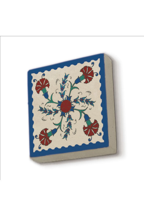 Türk Çini Deseni Karanfil Baskılı Doğaltaş Magnetkd-038