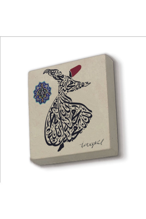Semazen Formunda Allah Sevgidir. Baskılı Doğaltaş Magnet 5X5 Kh-203