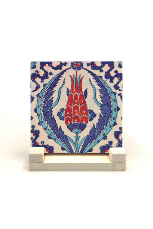 Rüstempaşa Camisi Çini Deseni Baskılı Doğaltaş Masaüstlük 10X10 Kd-34