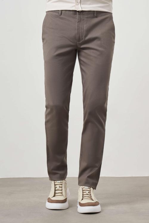  Erkek Haki Yazlık Pamuk Yan Cep Slim Fit Chino Pantolon