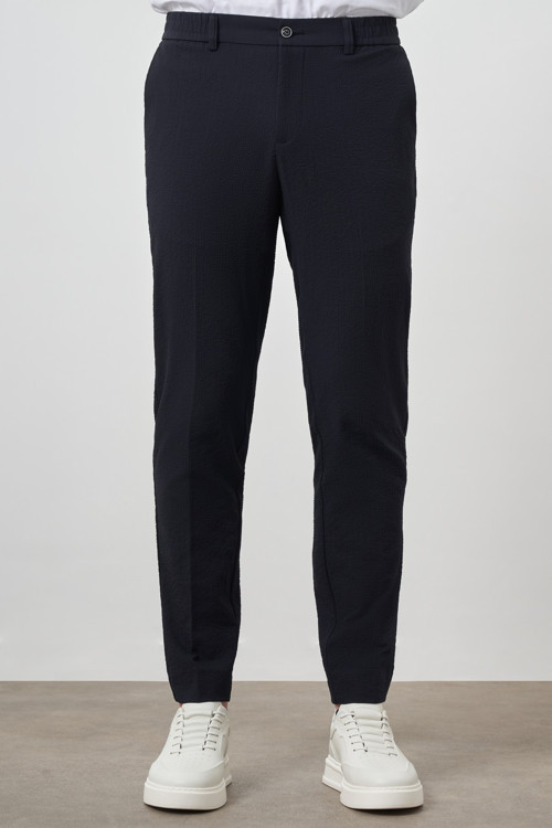 Erkek Lacivert Polyester Lastikli Trend Slim Fit Pantolon