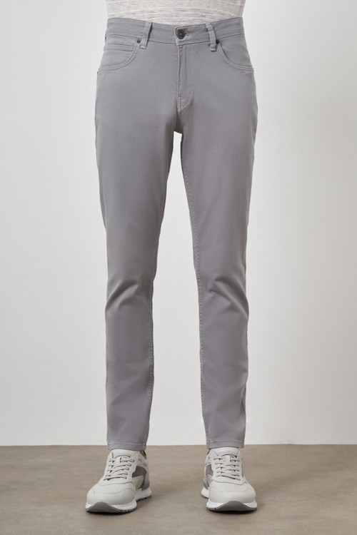Erkek Gri Pamuk 5 Cep Slim Fit Jean Kot Pantolon