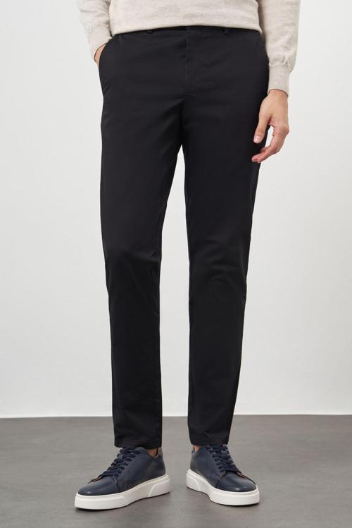  Erkek Siyah Pamuk Yan Cep Slim Fit Chino Pantolon