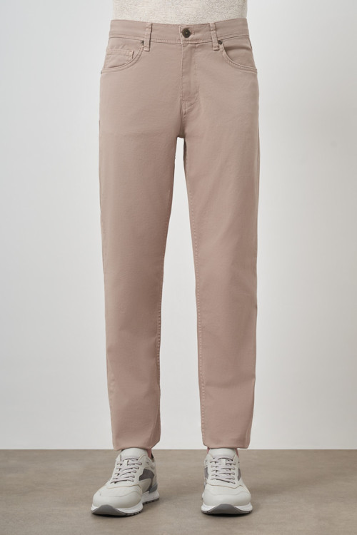 Erkek Bej Pamuk 5 Cep Dynamic Fit Jean Kot Pantolon