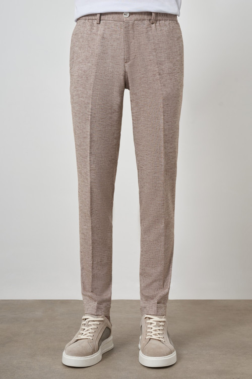 Erkek Vizon Trend Tam Lastikli Slim Fit Pantolon