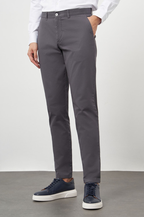 Erkek Antrasit Pamuk Yan Cep Slim Fit Chino Pantolon
