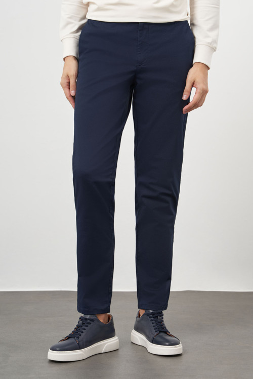 Erkek Lacivert Pamuk Yan Cep Slim Fit Chino Pantolon