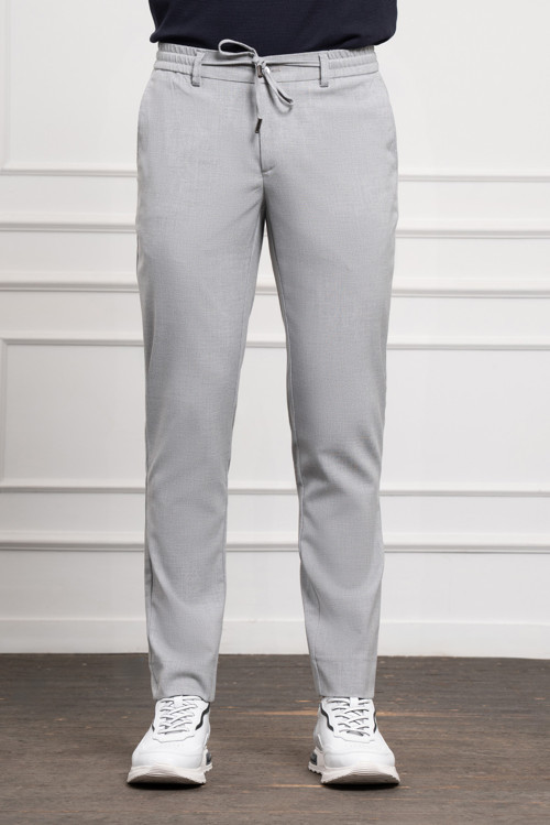 Erkek Gri Slim Fit Dar Kesim İpli Jogger Pantolon