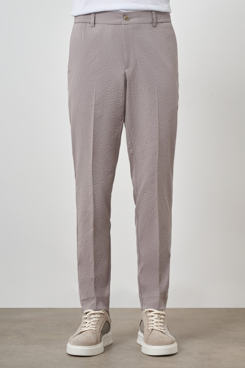 Erkek Bej Polyester Lastikli Trend Slim Fit Pantolon