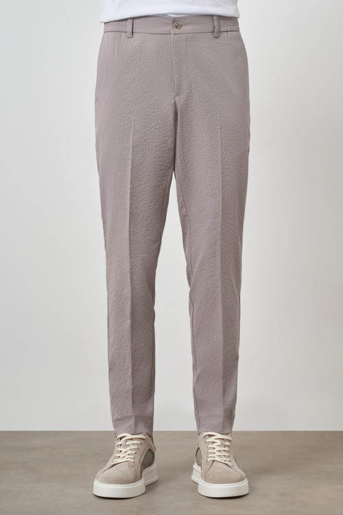 Erkek Bej Polyester Lastikli Trend Slim Fit Pantolon