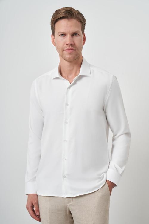  Erkek Kırık Beyaz Slim Fit İtalyan Yaka Gömlek