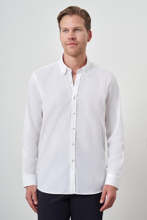  Erkek Beyaz Pamuk Trend Regular Fit Gömlek