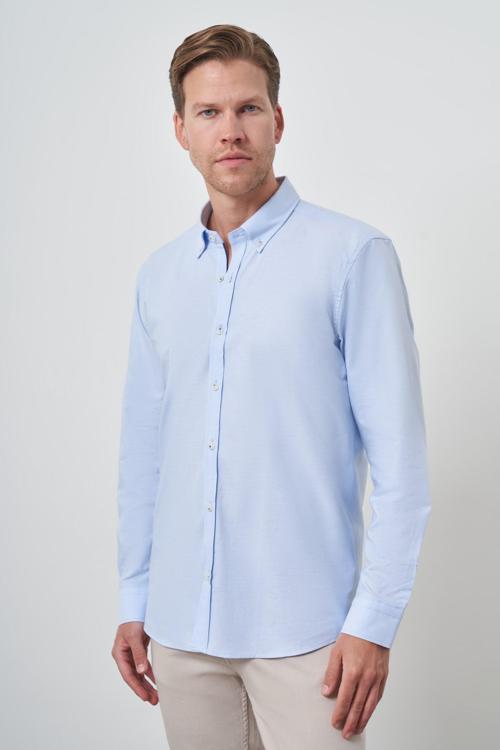  Erkek A. MAVİ Slim Fit Düğmeli Yaka Gömlek