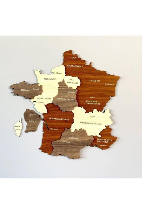 3 Boyutlu Ahşap Fransa Haritası 60X60 - Duvar Dekoru