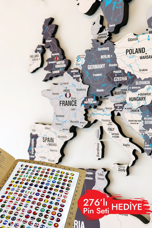 Renkli Tasarım 3D Ahşap Dünya Haritası - Ahşap Dünya Haritası