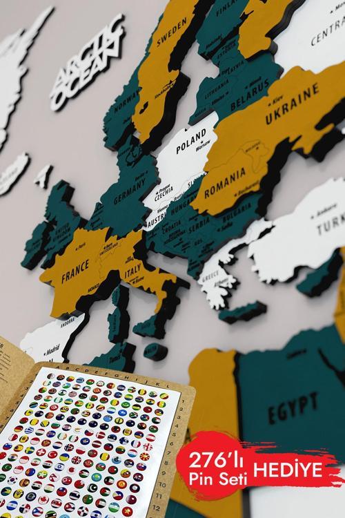 3D Ahşap İngilizce Dünya Haritası - 150X80Cm