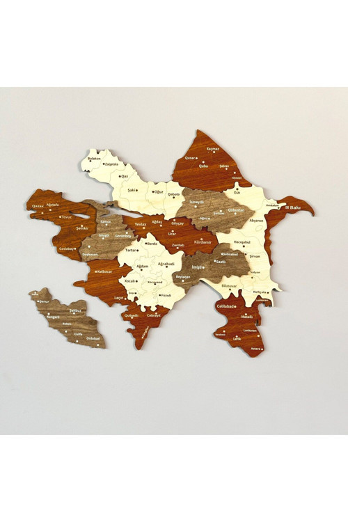 3D Ahşap Azerbaycan Haritası Çok Katmanlı