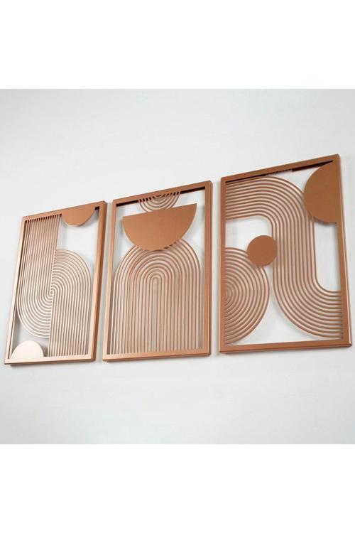 Orta Yüzyıl Dikey 3'Lü Set Metal Duvar Dekoru