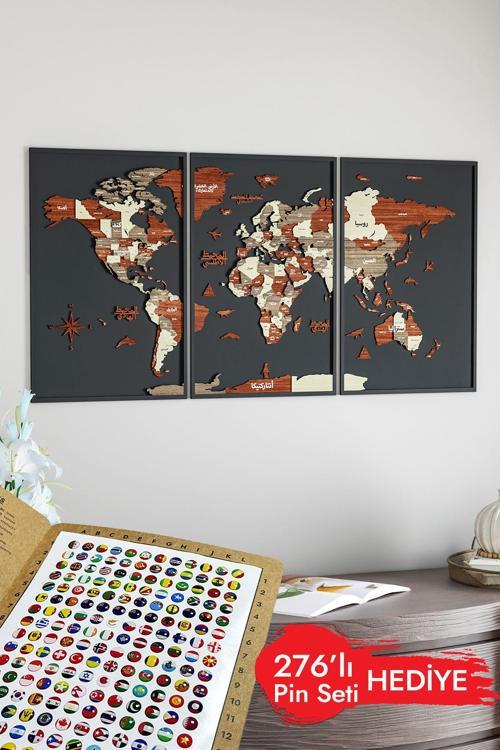 3D Çok Katmanlı Çerçeveli Arapça Dünya Haritası - Tablo Dünya Haritası