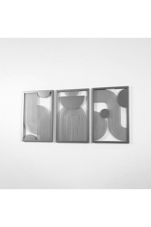 Orta Yüzyıl Dikey 3'Lü Set Metal Duvar Dekoru