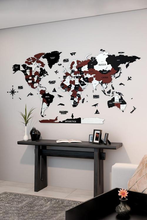 3D Ahşap İngilizce Dünya Haritası - 150X80Cm