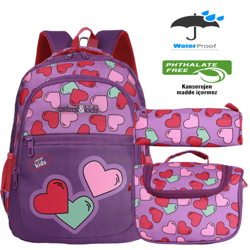 1308 Anatomik Sırtlı Yapılı Unisex İlkokul Çantası - NKT01308-mürdüm-TEK EBAT