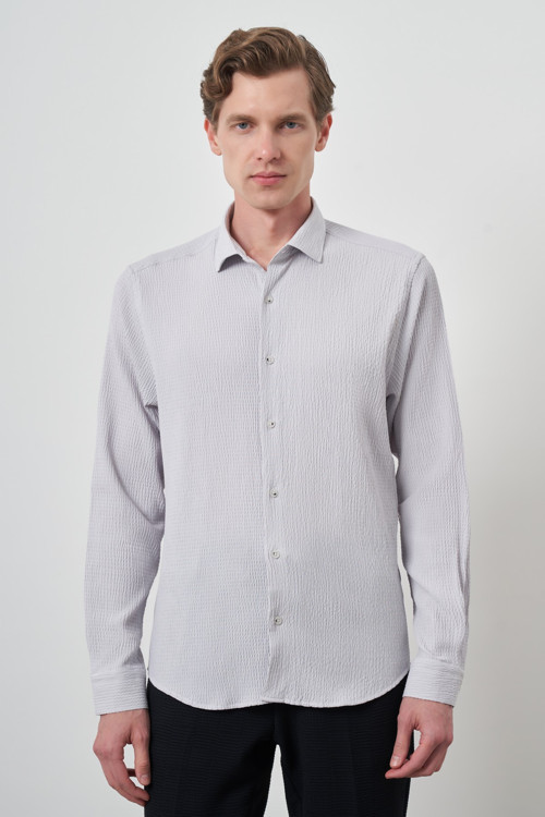 Erkek Taş Gofre Trend Desenli Dynamic Fit İtalyan Yaka Gömlek