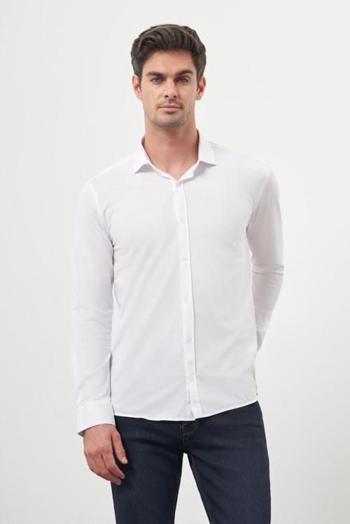  Erkek Beyaz Trend Slim Fit İtalyan Yaka Gömlek