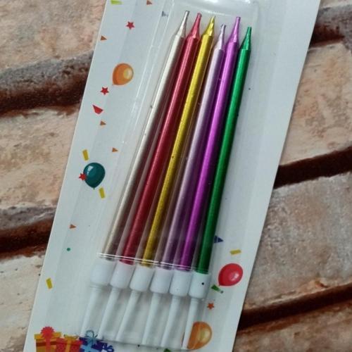 Vıpkalite Parlak Metalik Renkli Pasta Mumu 6 Adet Renkli Doğum Günü Mumu Multi Color Bırthday Candle