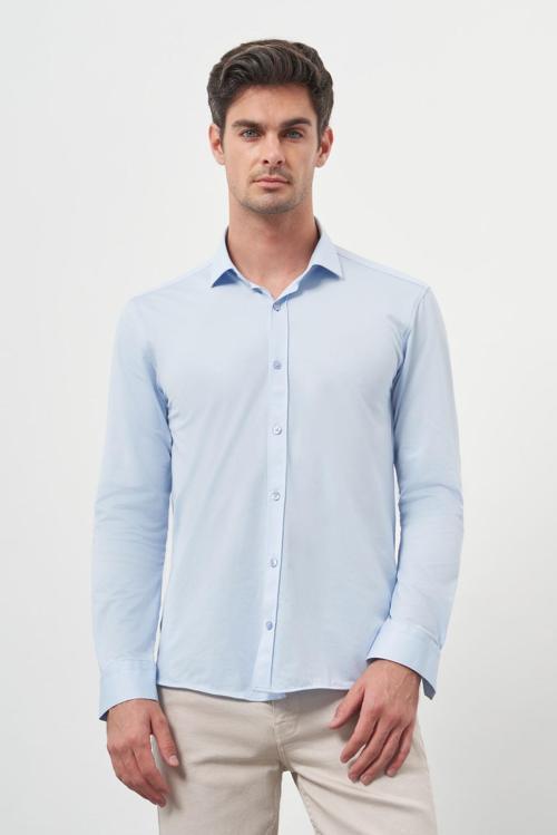  Erkek A. MAVİ Trend Slim Fit İtalyan Yaka Gömlek
