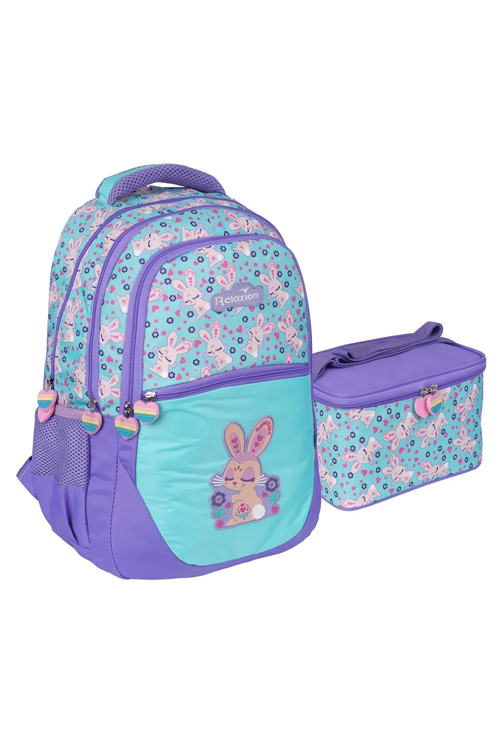 Yeni Sezon Figürlü Unisex İlkokul Çantası İkili Takım - NKT02109-MOR-TEKEBAT