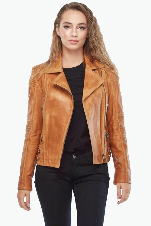 Hakiki Deri Biker Modeli Taba Mont