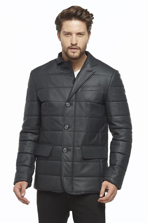 Erkek Morazzi Blazer Şişme Hakiki Deri Ceket Lacivert 3312