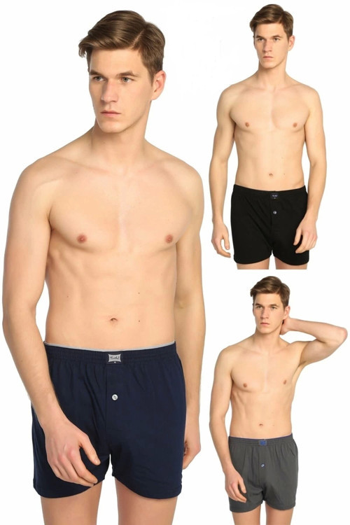 Erkek Penye Düz Boxer Siyah + Füme + Lacivert 6 Adet Abani Classic