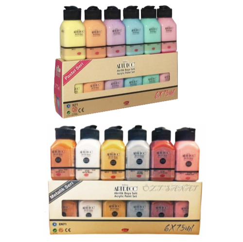 Akrilik Boya 6x75 ml Metalik Renkler + 6x75ml Pastel Renkler Set