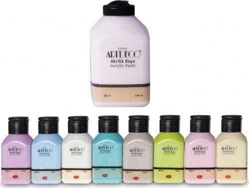 Akrilik Boya 8x75ml Pastel Smoky + BEYAZ 500ml Set