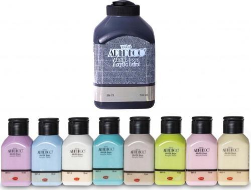 Akrilik Boya 8x75ml Pastel Smoky + Siyah 500ml Set