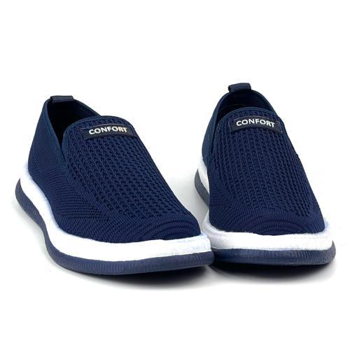 Erkek Lacivert Triko Bağcıksız Esnek Hafif Günlük Casual Sneaker Spor Ayakkabı