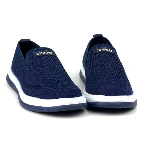 Erkek Lacivert Triko Bağcıksız Esnek Hafif Günlük Casual Sneaker Spor Ayakkabı