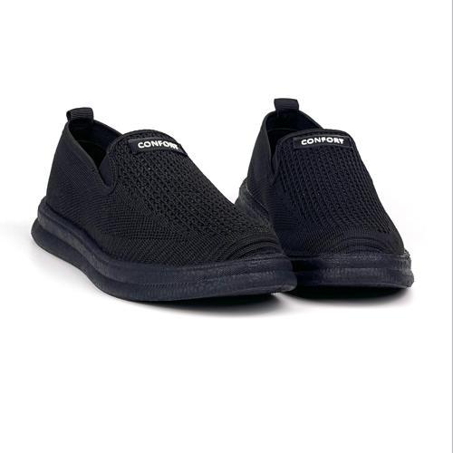 Erkek Siyah Triko Bağcıksız Esnek Hafif Günlük Casual Sneaker Spor Ayakkabı