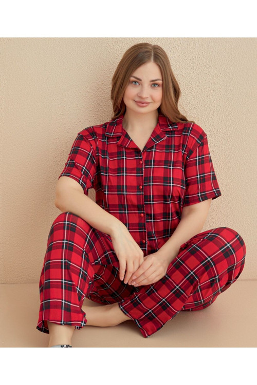 Ekose %100 Viskon Dokuma Pijama Takımı