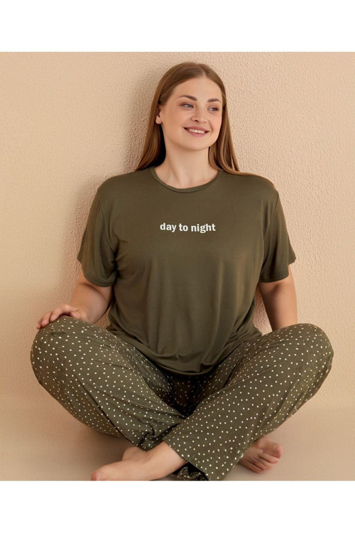 Yeşil Puantiyeli %100 Viskon Dokuma Pijama Takımı