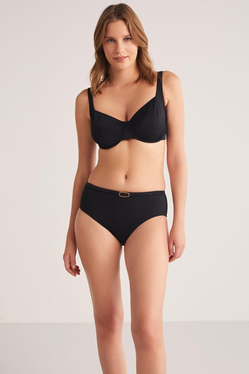 Grande Dokulu Kumaş Kemerli Balenli Kapsız Kalın Askılı Bikini Takımı