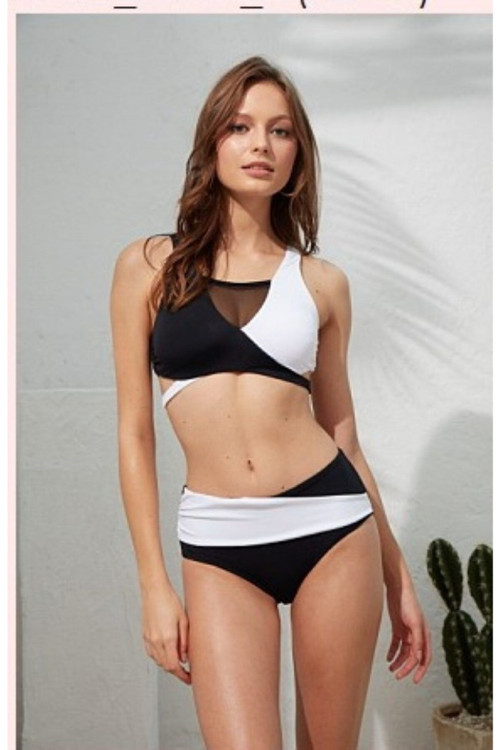 Pirree Carden Tüldetaylı Kruvaze Yüksek Bel Siyah Beyaz Bikini