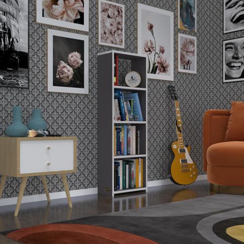 kitaplık süper ga 120*40*19 gri 4 katlı tek bölme ofis mutfak banyo dolabı arkalıksız