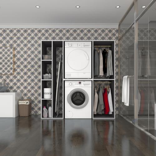 çamaşır-kurutma makinesi dolabı ve giysi dolabı cevheri sol gri 180*170*60  banyo