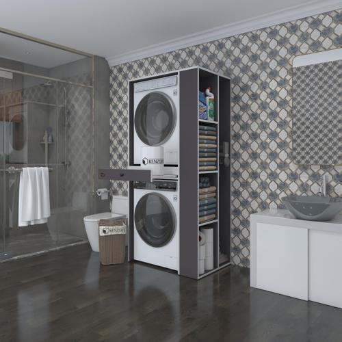 çamaşır-kurutma makinesi dolabı bacce sağ gri 187*090*60 çekmeceli banyo