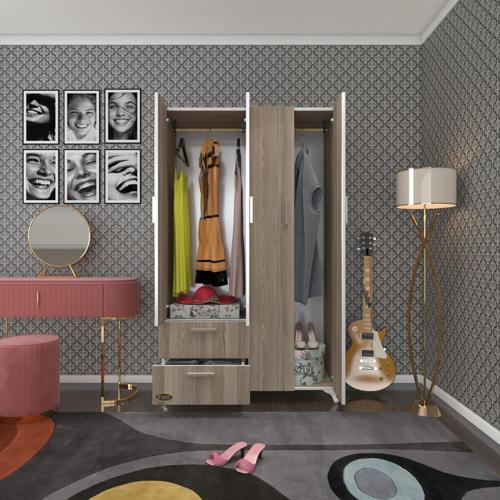 gardırop 4 kapaklı kapılı 2 çekmeceli gonca 168*100*42 crd ayaklı gardolap dolap