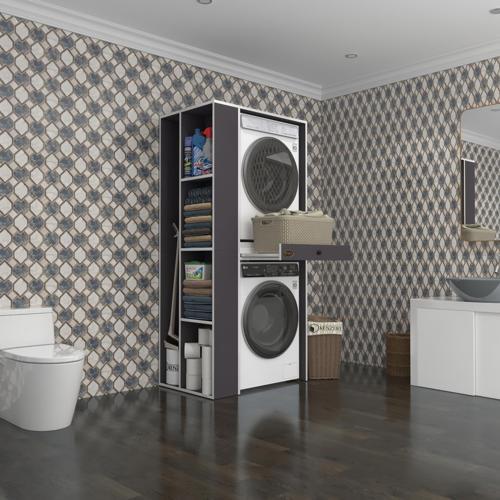 çamaşır-kurutma makinesi dolabı bacce sol gri 187*090*60 çekmeceli banyo