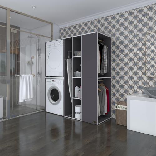 çamaşır-kurutma makinesi dolabı ve giysi dolabı kazvini sağ gri 180*160*60  banyo